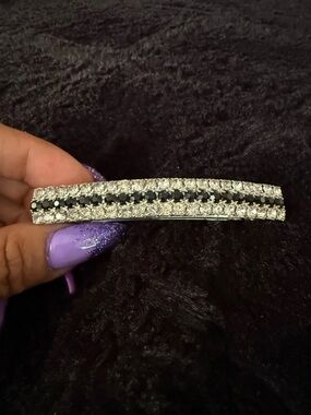 Vintage French Black Clear Rhinestone Barrette Hair Clip Sparkle Retro 3.5”